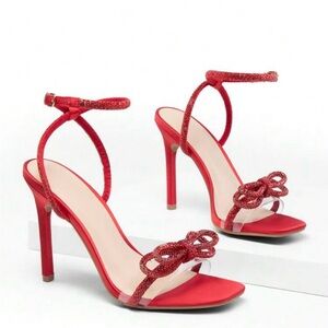 SHEIN Red Bow Strappy Heels